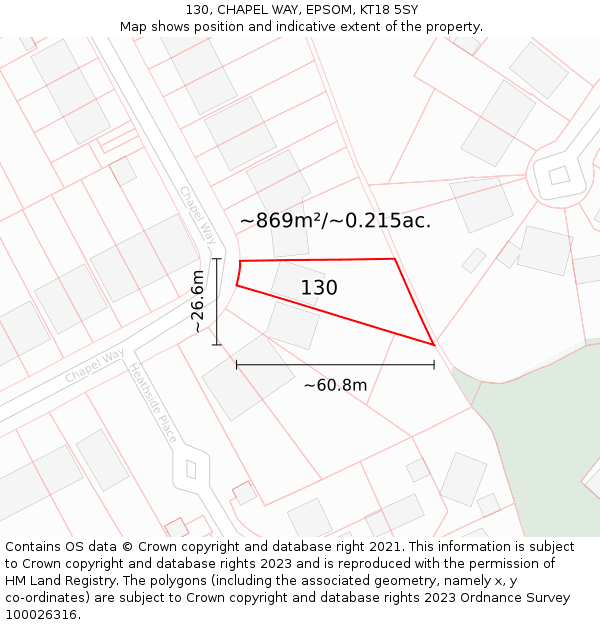 130, CHAPEL WAY, EPSOM, KT18 5SY: Plot and title map