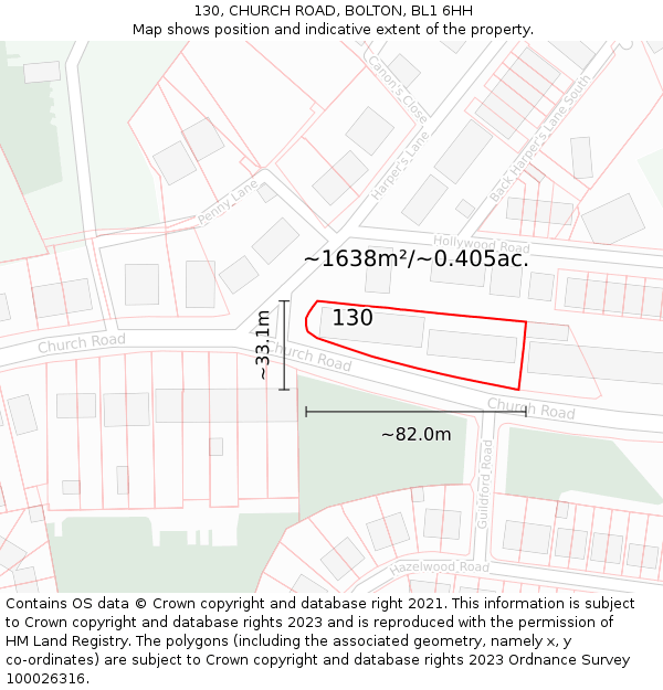 130, CHURCH ROAD, BOLTON, BL1 6HH: Plot and title map