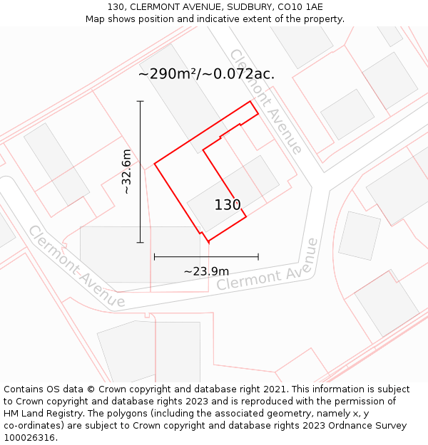 130, CLERMONT AVENUE, SUDBURY, CO10 1AE: Plot and title map