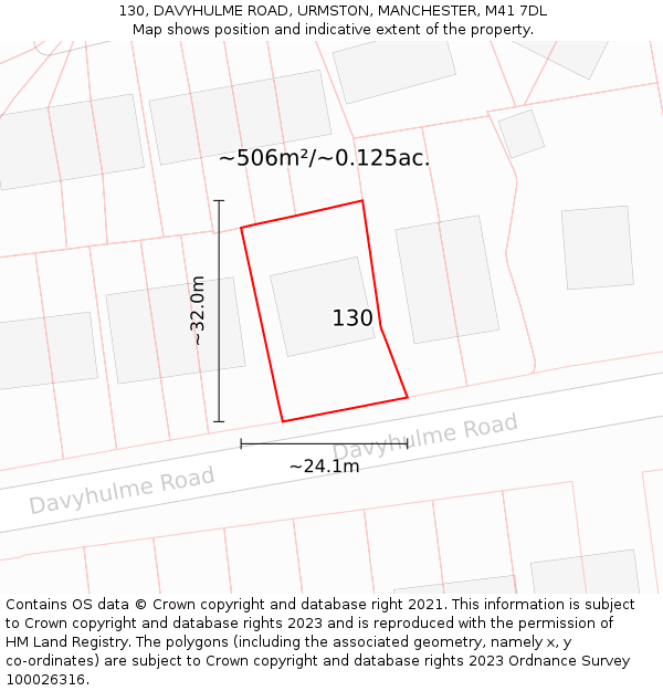 130, DAVYHULME ROAD, URMSTON, MANCHESTER, M41 7DL: Plot and title map