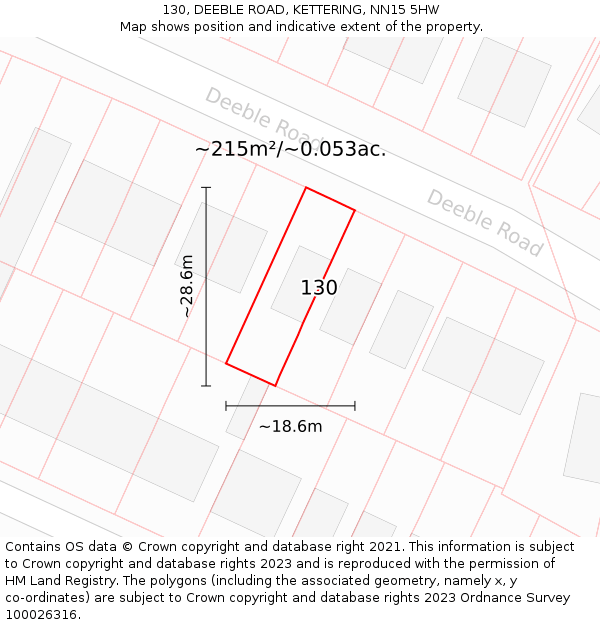 130, DEEBLE ROAD, KETTERING, NN15 5HW: Plot and title map