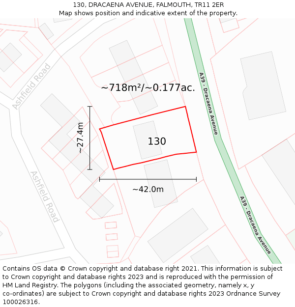 130, DRACAENA AVENUE, FALMOUTH, TR11 2ER: Plot and title map