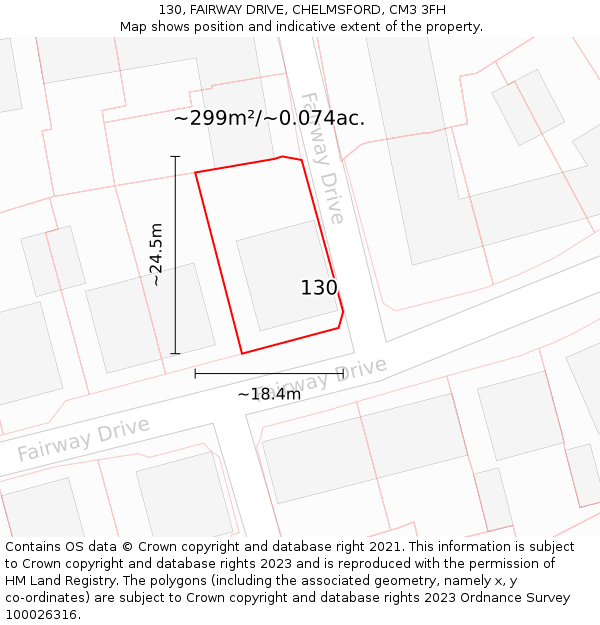 130, FAIRWAY DRIVE, CHELMSFORD, CM3 3FH: Plot and title map