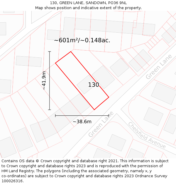 130, GREEN LANE, SANDOWN, PO36 9NL: Plot and title map