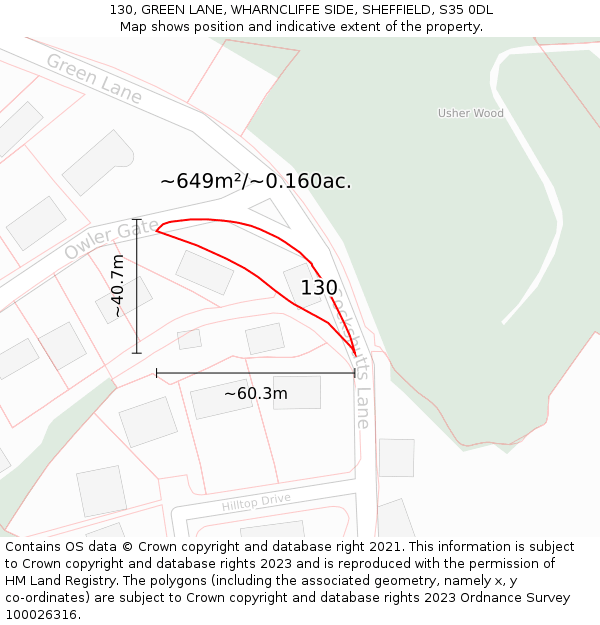 130, GREEN LANE, WHARNCLIFFE SIDE, SHEFFIELD, S35 0DL: Plot and title map