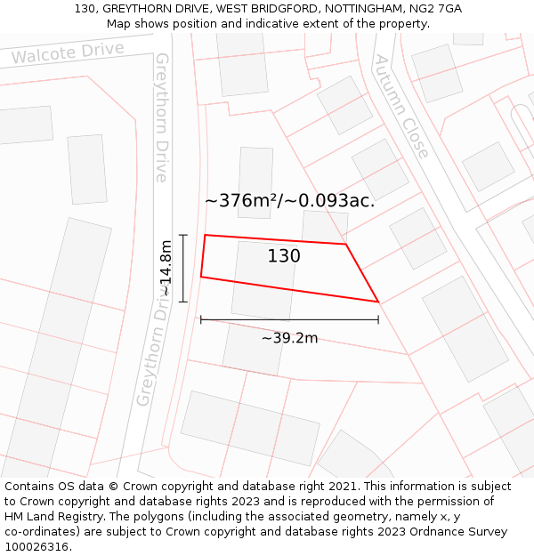 130, GREYTHORN DRIVE, WEST BRIDGFORD, NOTTINGHAM, NG2 7GA: Plot and title map