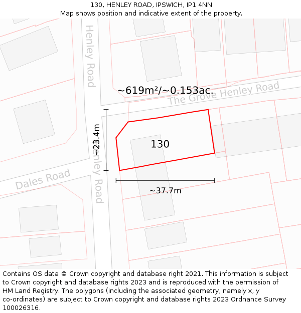 130, HENLEY ROAD, IPSWICH, IP1 4NN: Plot and title map