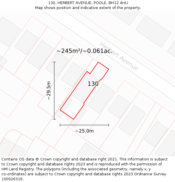 130, HERBERT AVENUE, POOLE, BH12 4HU: Plot and title map