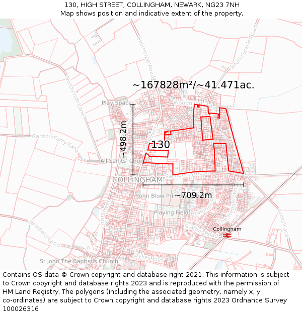 130, HIGH STREET, COLLINGHAM, NEWARK, NG23 7NH: Plot and title map