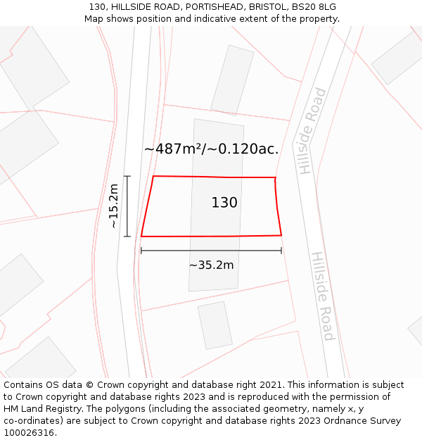 130, HILLSIDE ROAD, PORTISHEAD, BRISTOL, BS20 8LG: Plot and title map