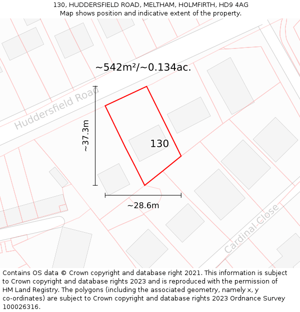 130, HUDDERSFIELD ROAD, MELTHAM, HOLMFIRTH, HD9 4AG: Plot and title map