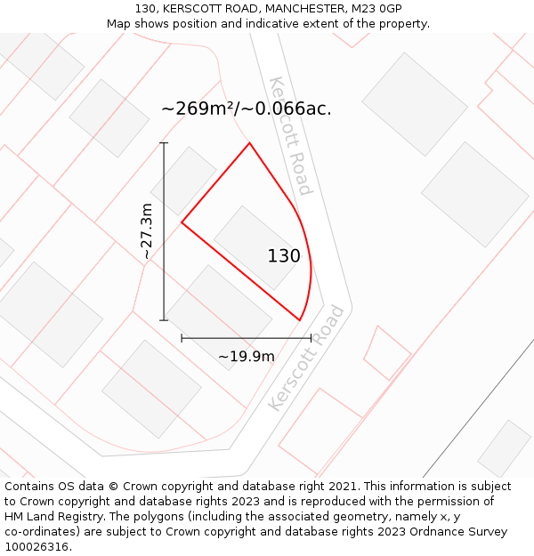 130, KERSCOTT ROAD, MANCHESTER, M23 0GP: Plot and title map