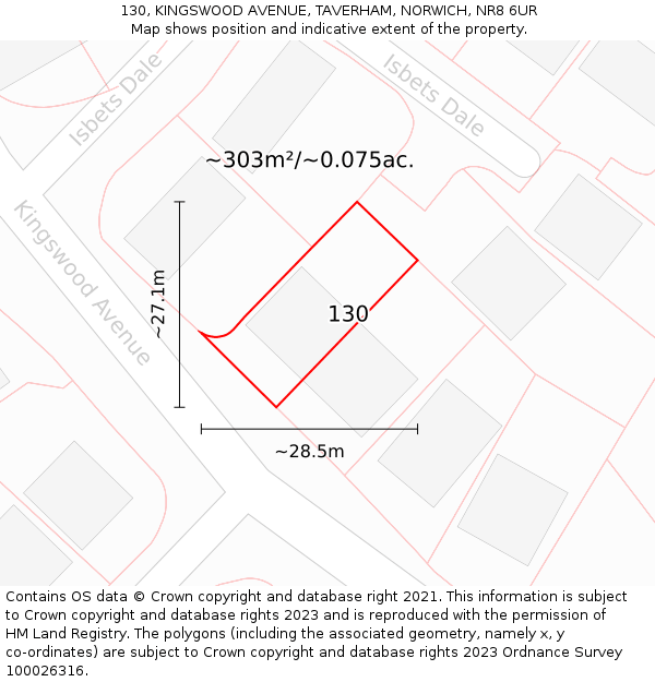 130, KINGSWOOD AVENUE, TAVERHAM, NORWICH, NR8 6UR: Plot and title map