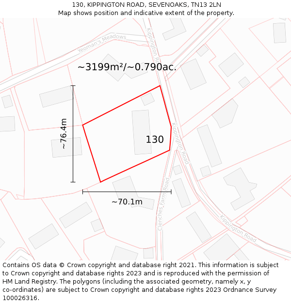 130, KIPPINGTON ROAD, SEVENOAKS, TN13 2LN: Plot and title map