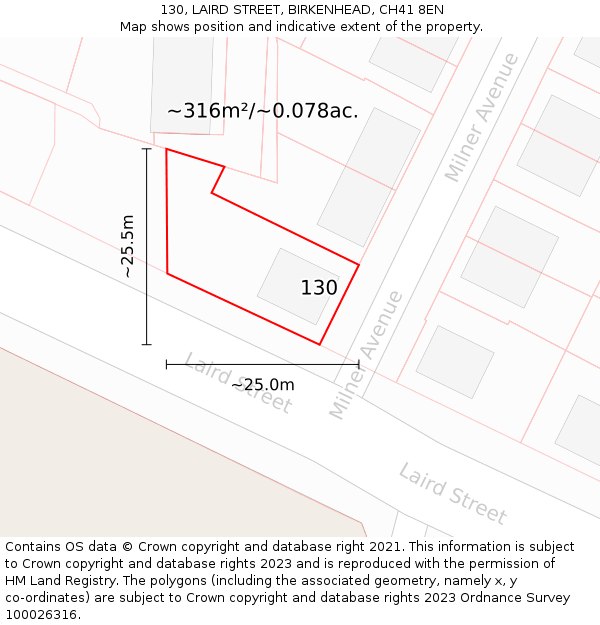 130, LAIRD STREET, BIRKENHEAD, CH41 8EN: Plot and title map