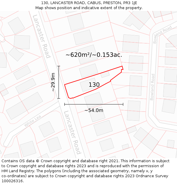 130, LANCASTER ROAD, CABUS, PRESTON, PR3 1JE: Plot and title map