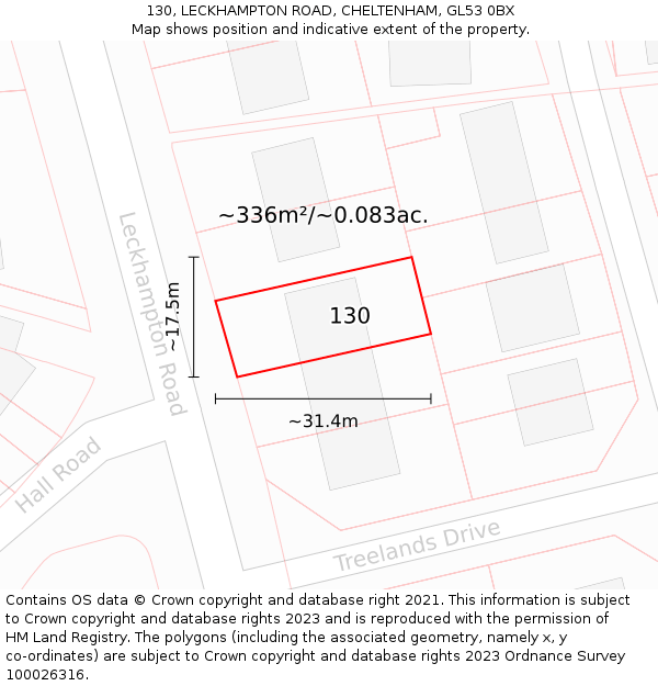 130, LECKHAMPTON ROAD, CHELTENHAM, GL53 0BX: Plot and title map