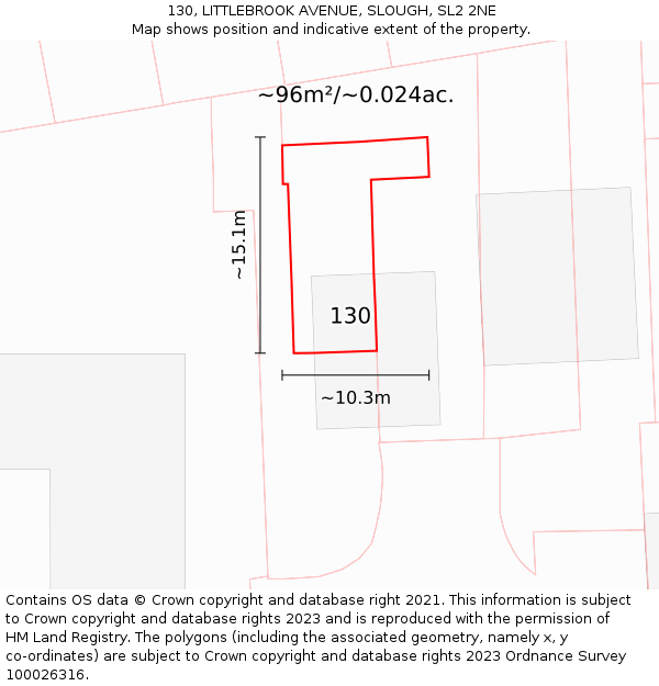 130, LITTLEBROOK AVENUE, SLOUGH, SL2 2NE: Plot and title map