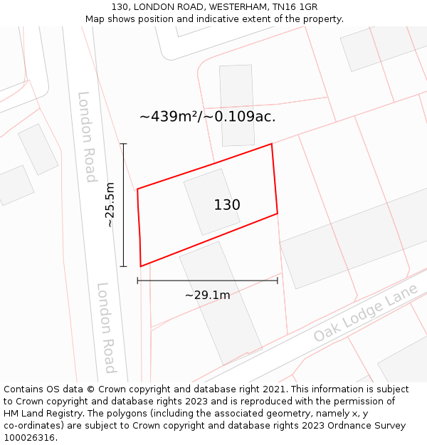 130, LONDON ROAD, WESTERHAM, TN16 1GR: Plot and title map