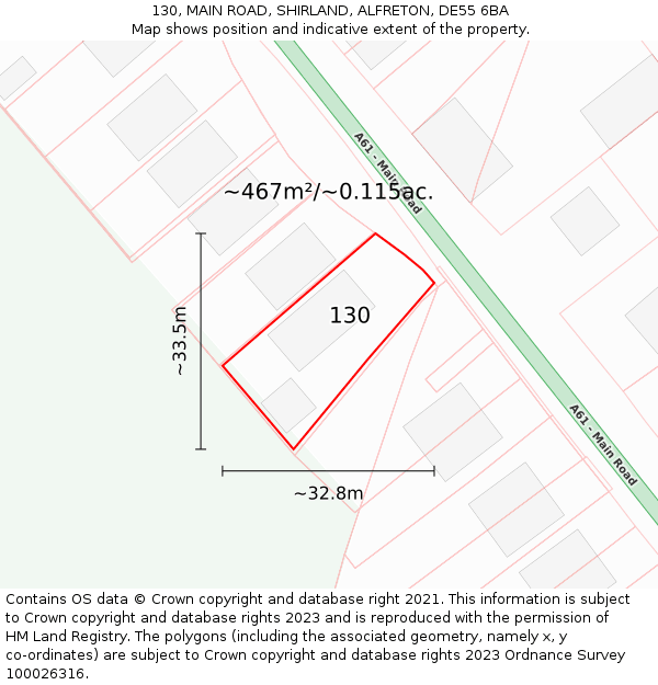 130, MAIN ROAD, SHIRLAND, ALFRETON, DE55 6BA: Plot and title map