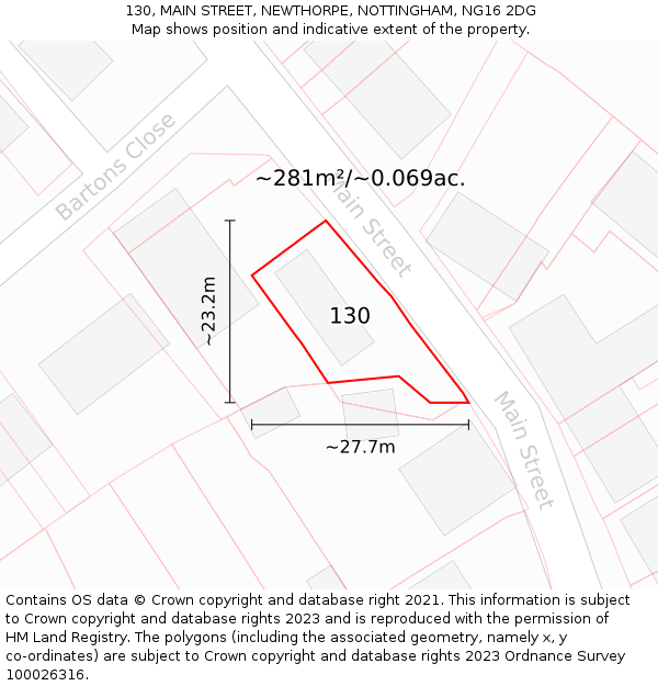130, MAIN STREET, NEWTHORPE, NOTTINGHAM, NG16 2DG: Plot and title map