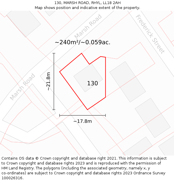 130, MARSH ROAD, RHYL, LL18 2AH: Plot and title map