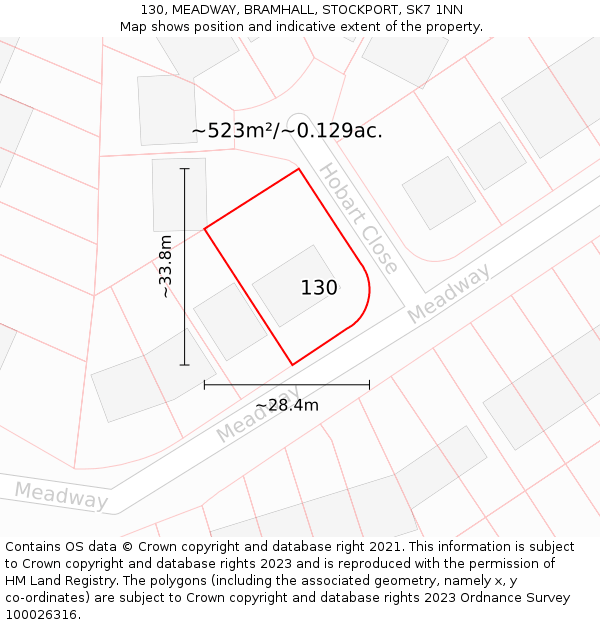 130, MEADWAY, BRAMHALL, STOCKPORT, SK7 1NN: Plot and title map