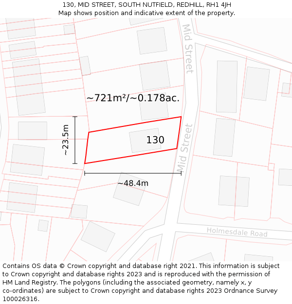 130, MID STREET, SOUTH NUTFIELD, REDHILL, RH1 4JH: Plot and title map