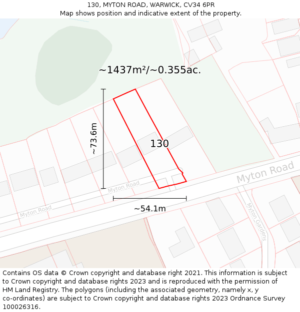 130, MYTON ROAD, WARWICK, CV34 6PR: Plot and title map