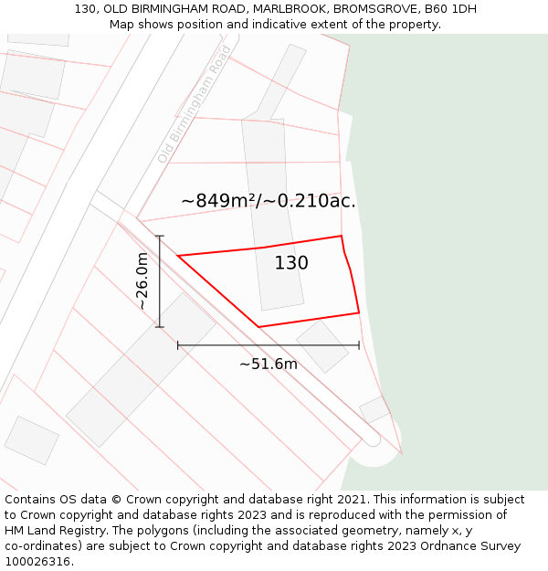 130, OLD BIRMINGHAM ROAD, MARLBROOK, BROMSGROVE, B60 1DH: Plot and title map