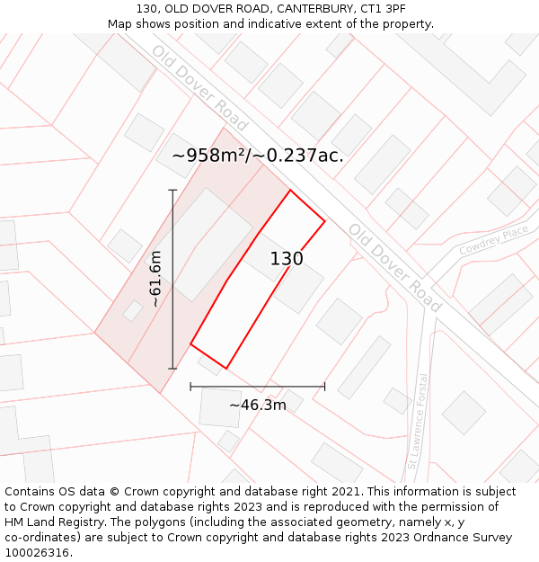 130, OLD DOVER ROAD, CANTERBURY, CT1 3PF: Plot and title map