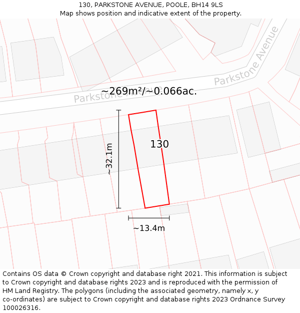 130, PARKSTONE AVENUE, POOLE, BH14 9LS: Plot and title map