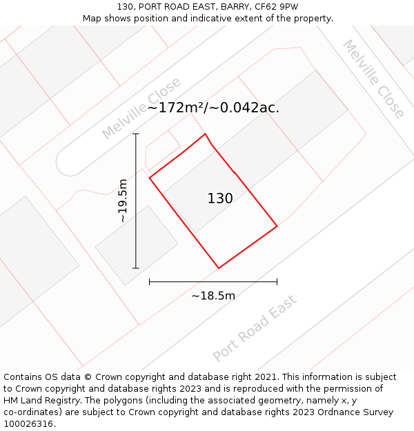 130, PORT ROAD EAST, BARRY, CF62 9PW: Plot and title map