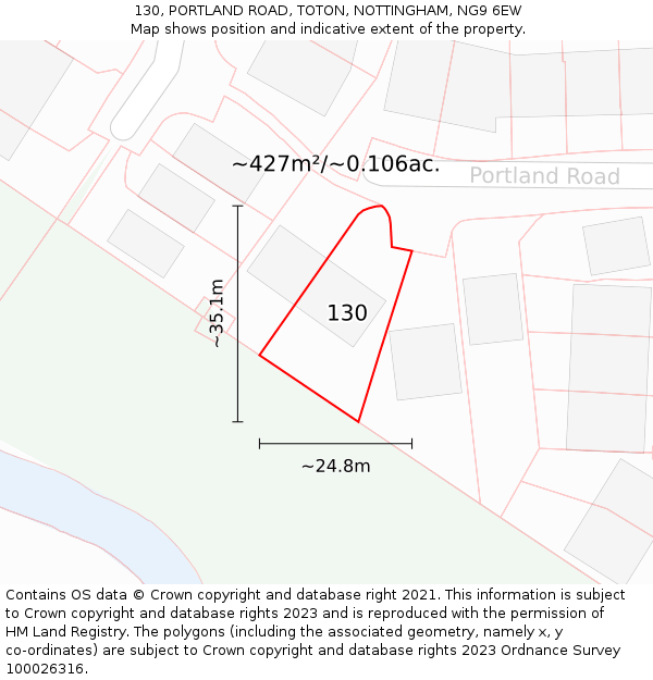 130, PORTLAND ROAD, TOTON, NOTTINGHAM, NG9 6EW: Plot and title map
