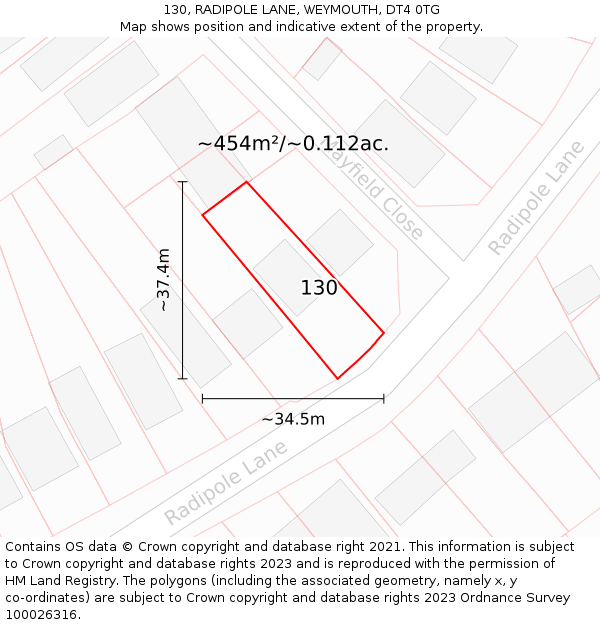 130, RADIPOLE LANE, WEYMOUTH, DT4 0TG: Plot and title map