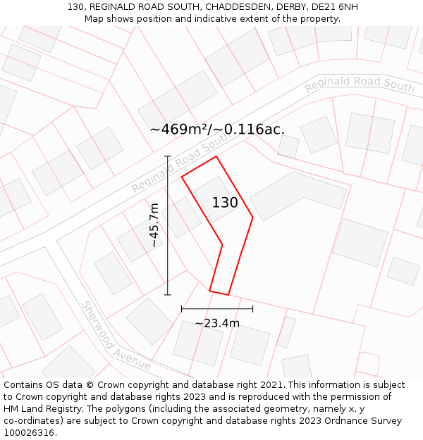 130, REGINALD ROAD SOUTH, CHADDESDEN, DERBY, DE21 6NH: Plot and title map