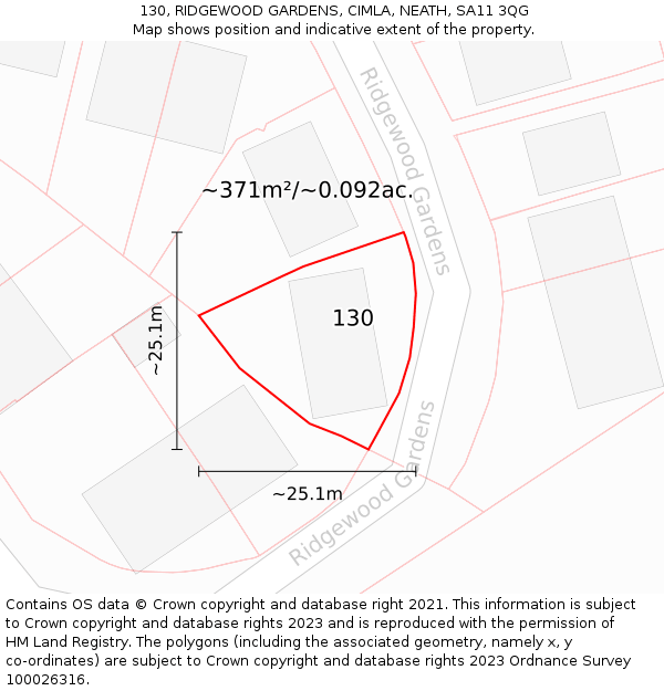 130, RIDGEWOOD GARDENS, CIMLA, NEATH, SA11 3QG: Plot and title map