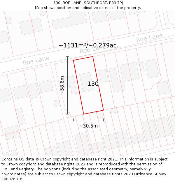 130, ROE LANE, SOUTHPORT, PR9 7PJ: Plot and title map