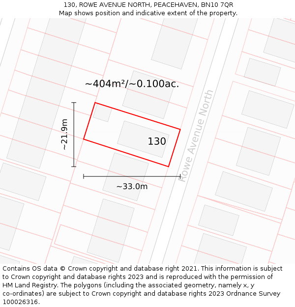 130, ROWE AVENUE NORTH, PEACEHAVEN, BN10 7QR: Plot and title map