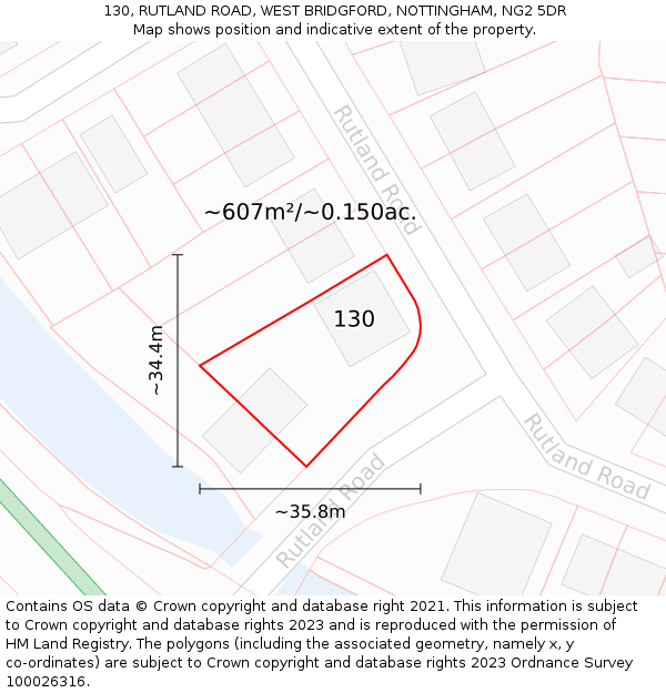 130, RUTLAND ROAD, WEST BRIDGFORD, NOTTINGHAM, NG2 5DR: Plot and title map