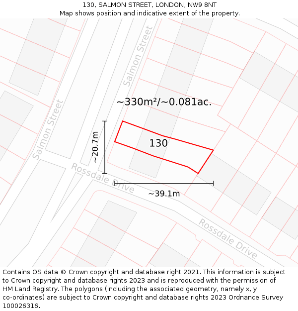 130, SALMON STREET, LONDON, NW9 8NT: Plot and title map