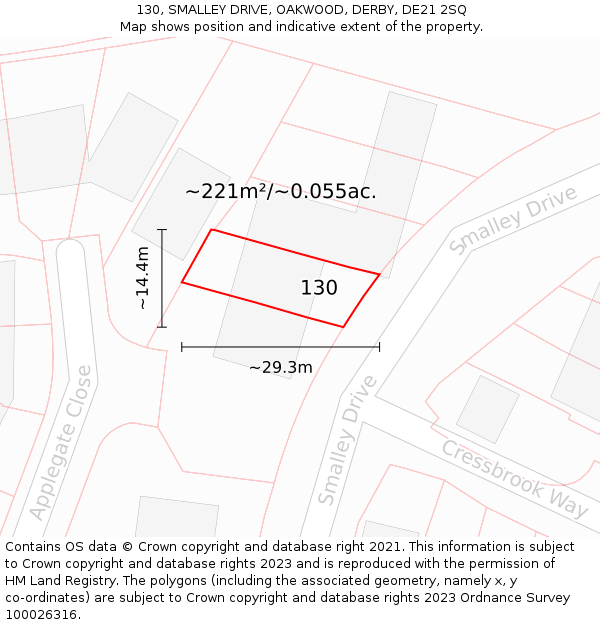130, SMALLEY DRIVE, OAKWOOD, DERBY, DE21 2SQ: Plot and title map