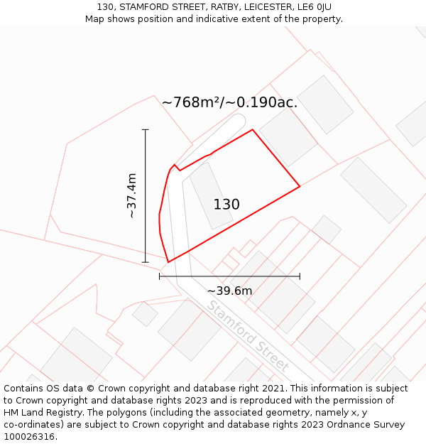 130, STAMFORD STREET, RATBY, LEICESTER, LE6 0JU: Plot and title map