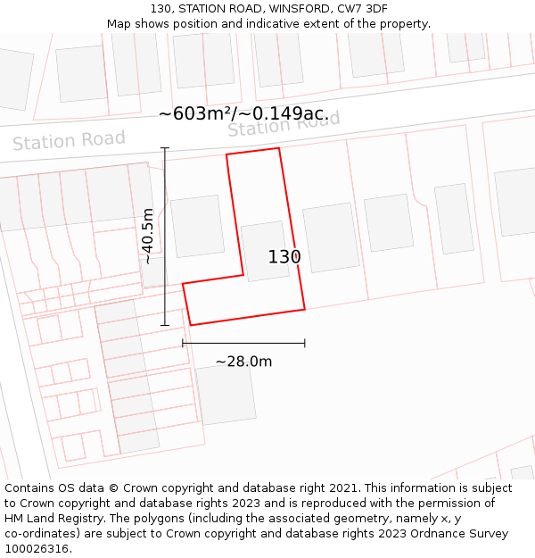 130, STATION ROAD, WINSFORD, CW7 3DF: Plot and title map