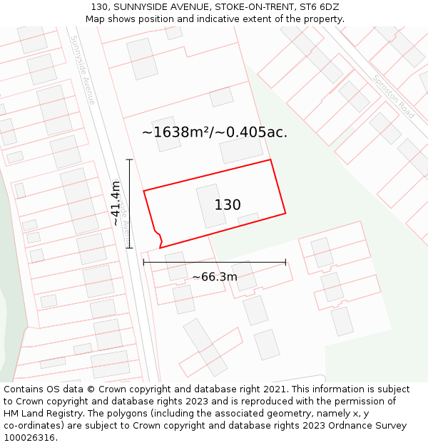 130, SUNNYSIDE AVENUE, STOKE-ON-TRENT, ST6 6DZ: Plot and title map