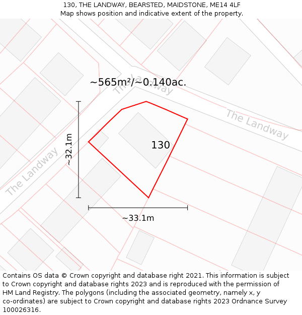 130, THE LANDWAY, BEARSTED, MAIDSTONE, ME14 4LF: Plot and title map