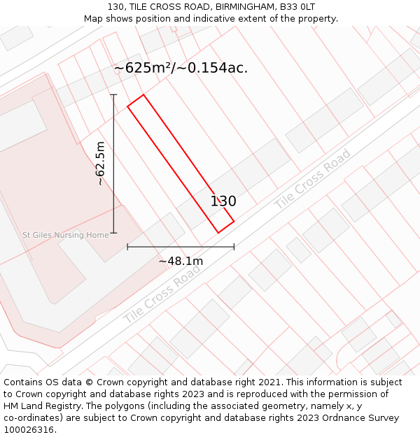 130, TILE CROSS ROAD, BIRMINGHAM, B33 0LT: Plot and title map