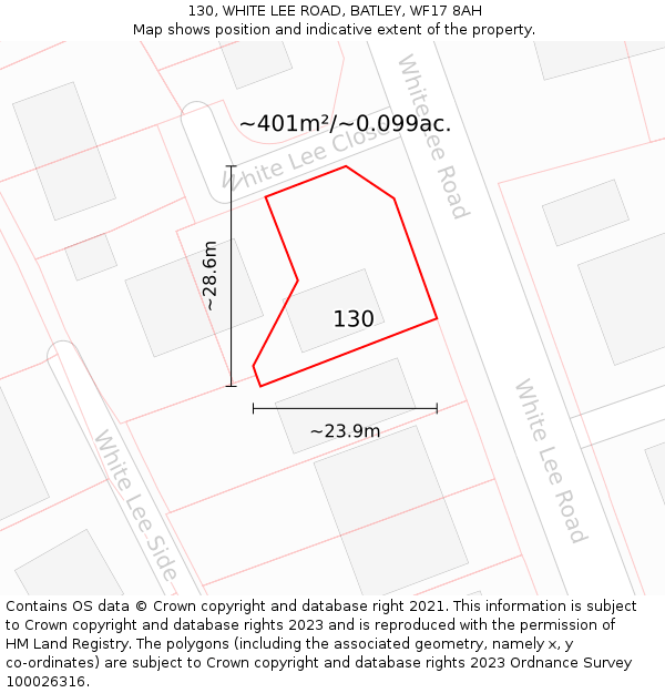 130, WHITE LEE ROAD, BATLEY, WF17 8AH: Plot and title map