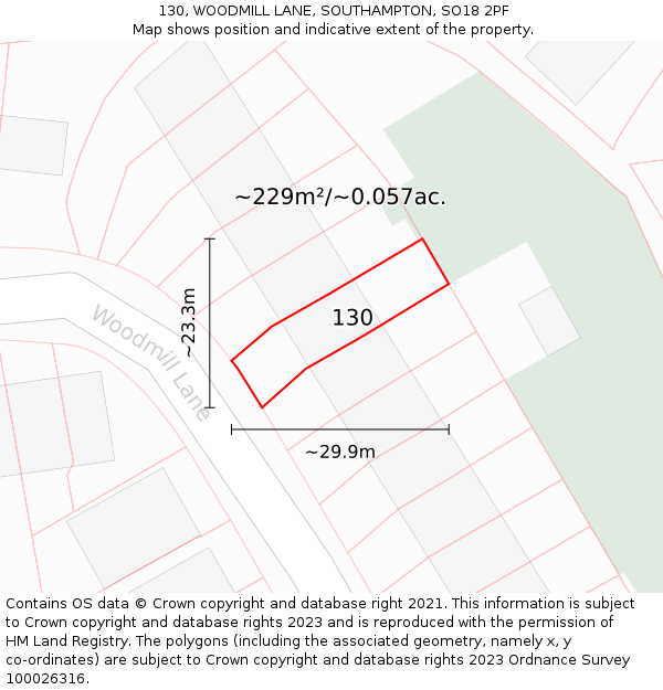 130, WOODMILL LANE, SOUTHAMPTON, SO18 2PF: Plot and title map