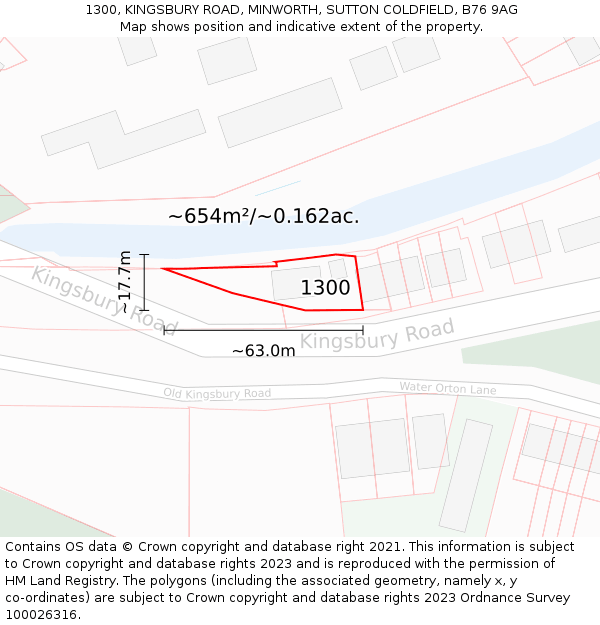 1300, KINGSBURY ROAD, MINWORTH, SUTTON COLDFIELD, B76 9AG: Plot and title map